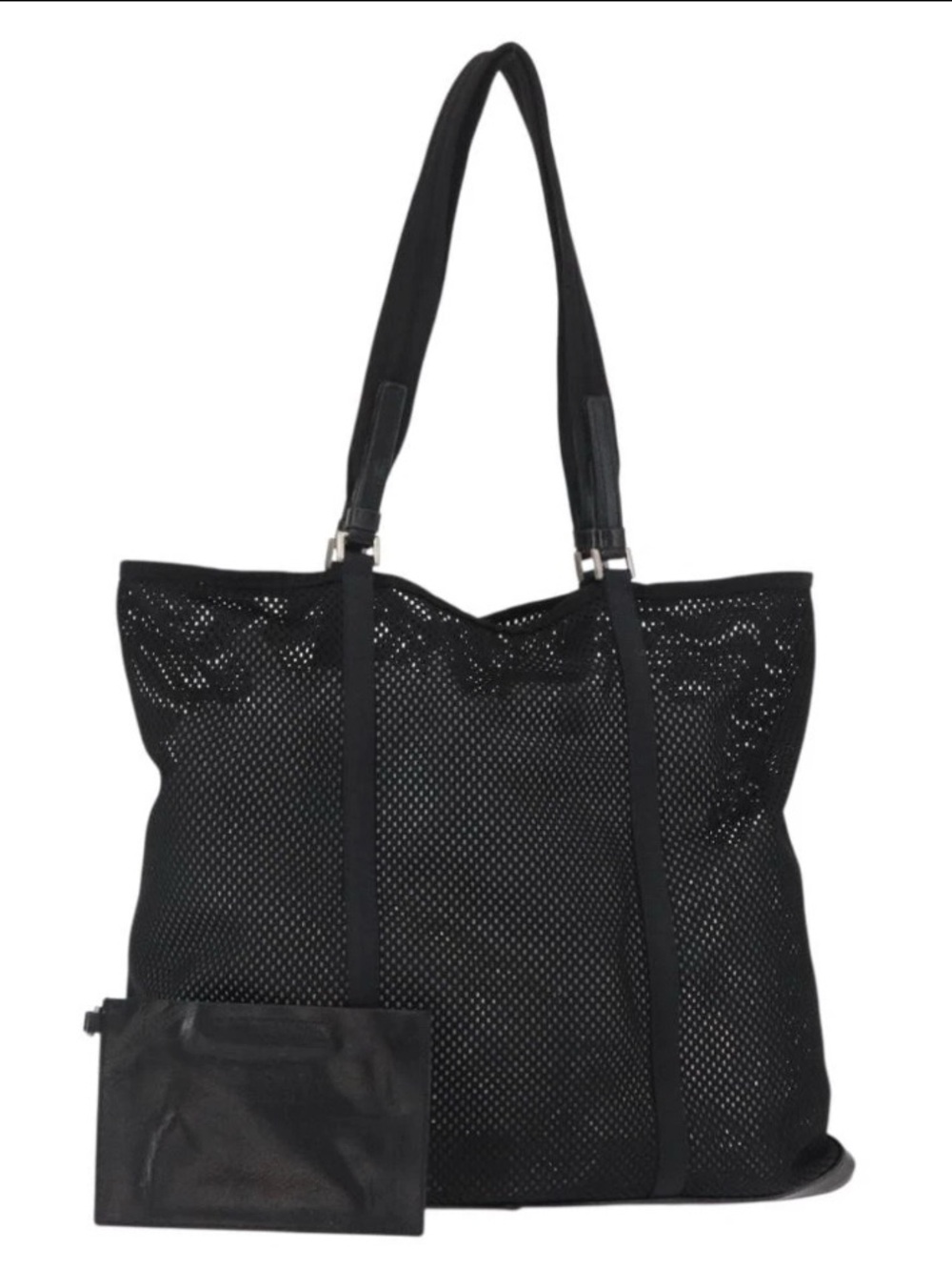 Prada Black Perforated Tote with Removable Pouch/ Beach Bag
